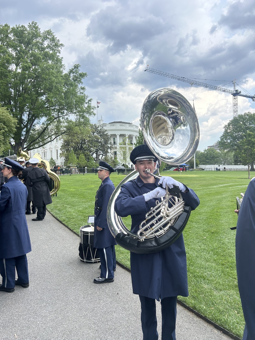 Max Crofton in U.S. Air Force dress uniform with a sousaphone at the White House.