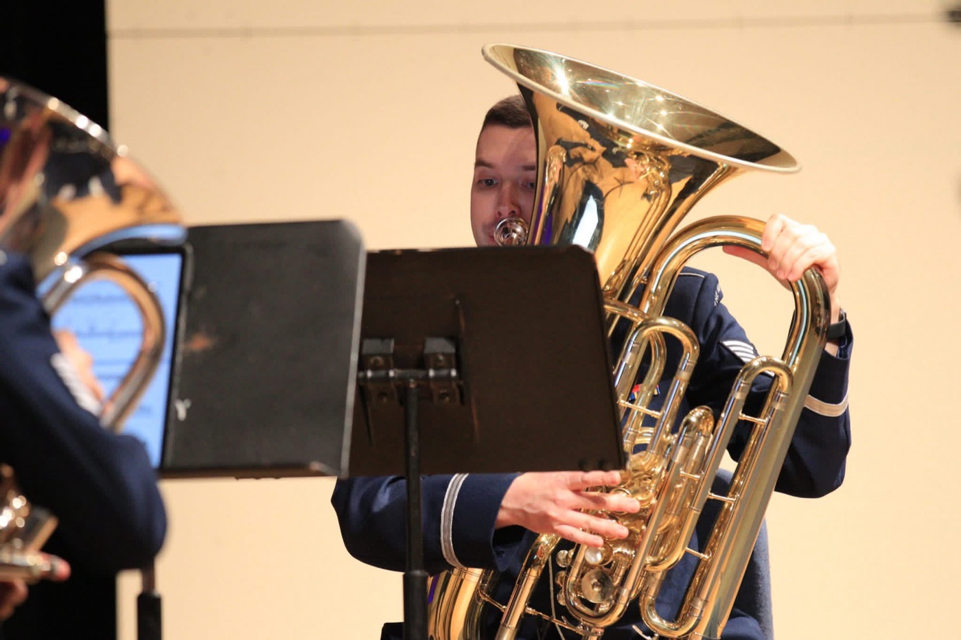 Max Crofton performing on tuba in U.S. Air Force service dress.
